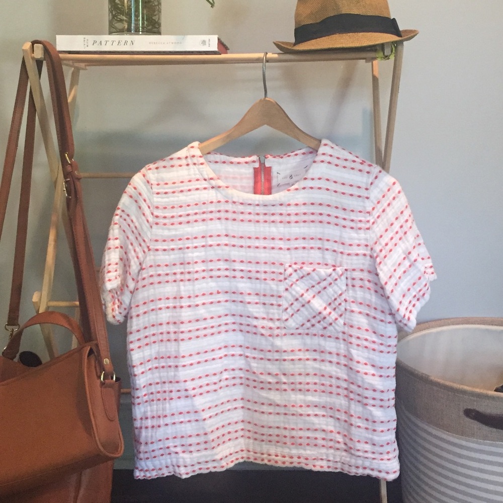LOFT Lou & Grey Red & White Cropped Woven Top